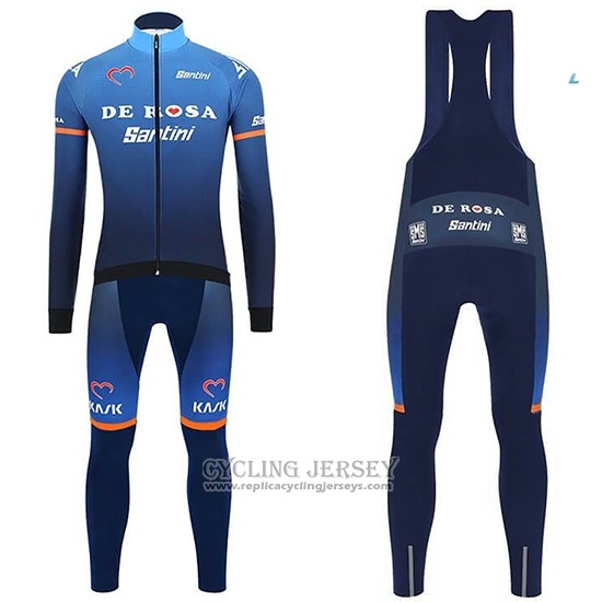 2019 Cycling Jersey Casteli De Pink Blue Long Sleeve And Bib Tight